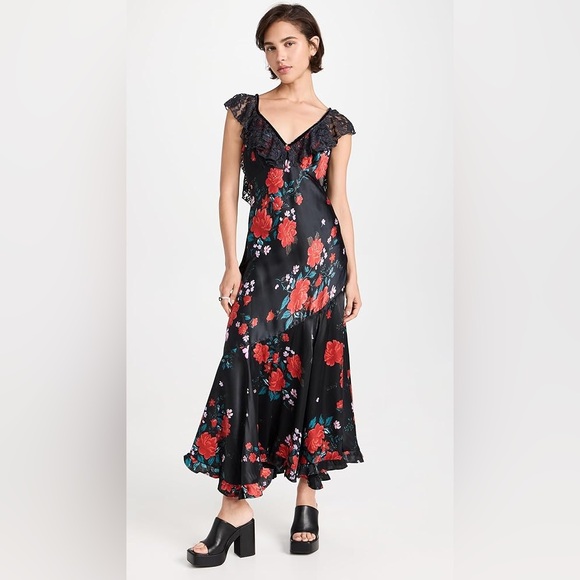 Free People Dresses & Skirts - Free People Black and Red Floral Backless Dress